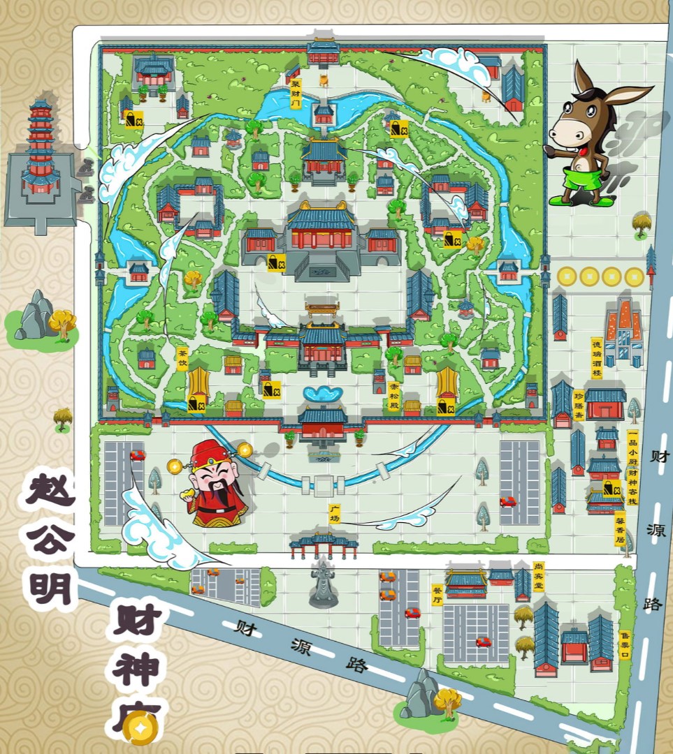 东兴寺庙类手绘地图